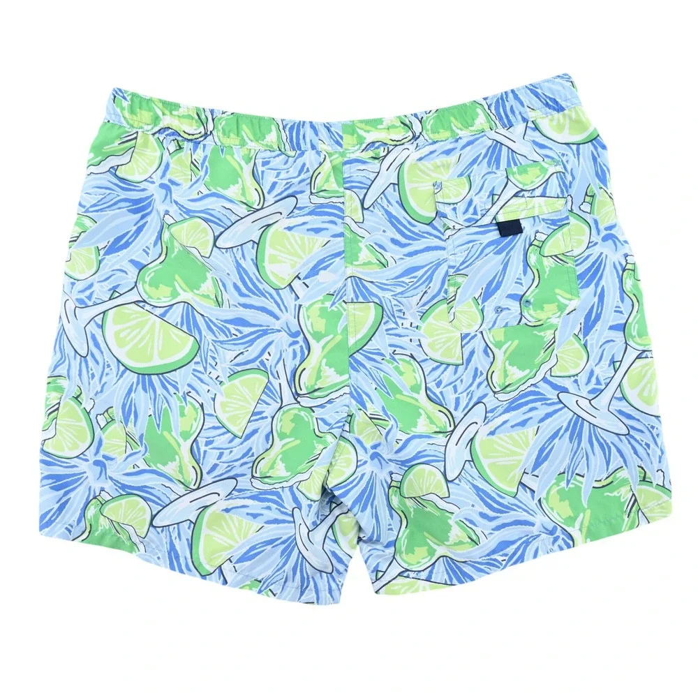Vineyard Vines Chappy Swim Trunks Mens L Blue Green Margarita Lime Drink Print